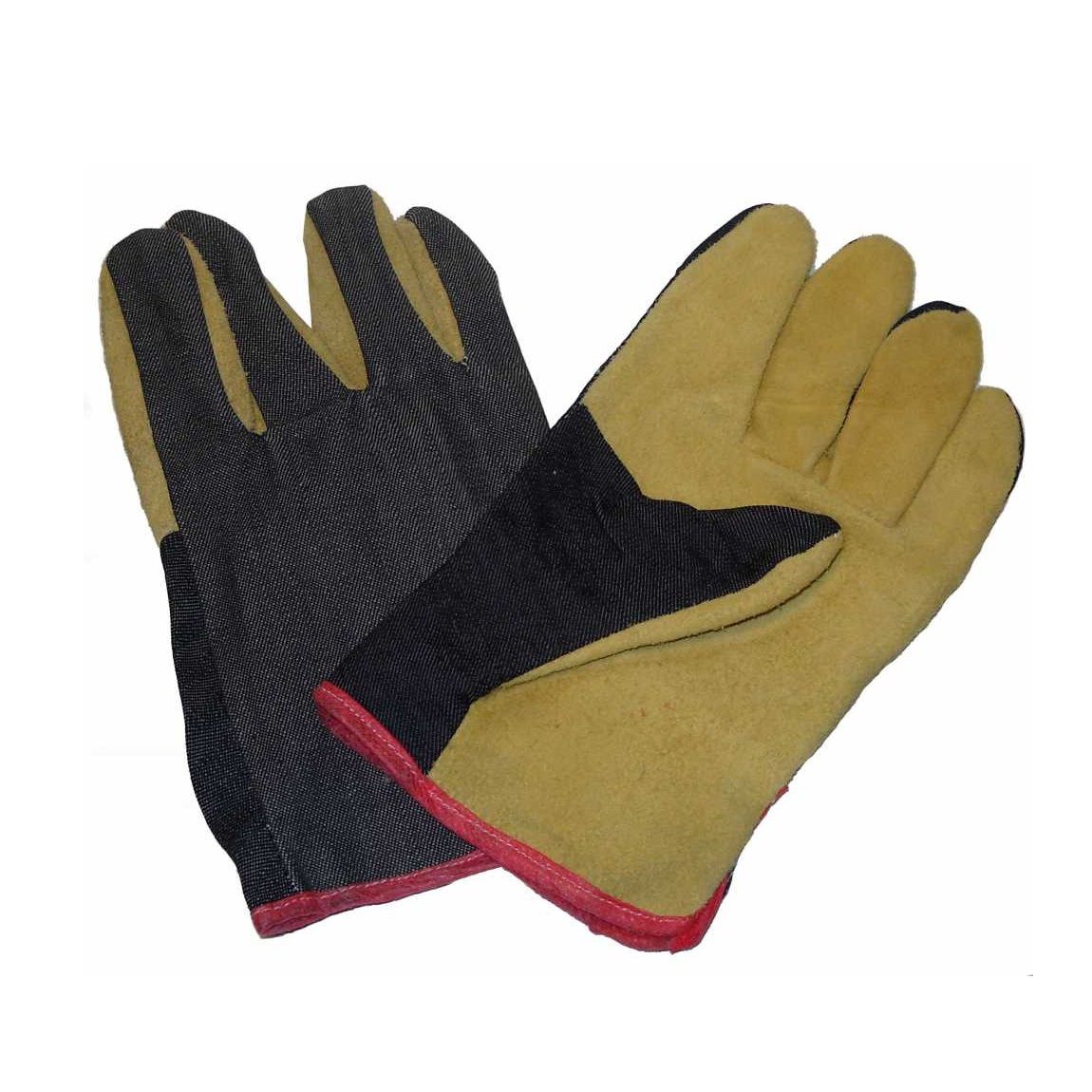 Par Guante Descarne Amarillo Combinado con Jean con Refuerzo Puño Corto