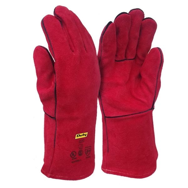 Par Guante Descarne Soldador Rojo Forrado Costura Protegida Kevlar Importado IRAM